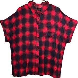 Hotouch Red / Black Checkered Short Sleeves Soft Blouse 100% Rayon 2XX